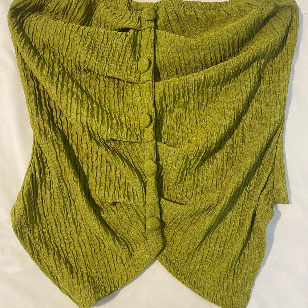 Green Textured Button-Up Top